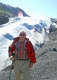 Alaska Trip - Seward - Real Alaska Tour - Exit Glacier Visit - This picture of me with Exit glacier in the background was taken at the last observation area on the trail by an obliging fellow hiker. Alaska Trip - Seward - Real Alaska Tour - Exit Glacier Visit